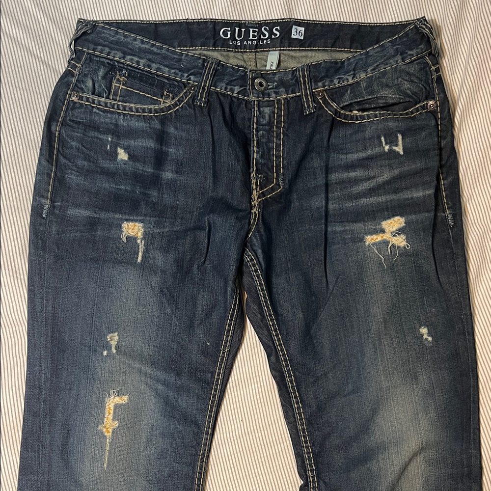 GUESS Men's Distressed Falcon Bootcut Jeans 36x34